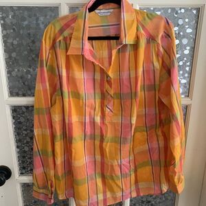 Vintage Miss Fashionality Top Popover Shirt Cotton Blend XXL Roll Tab Sleeves